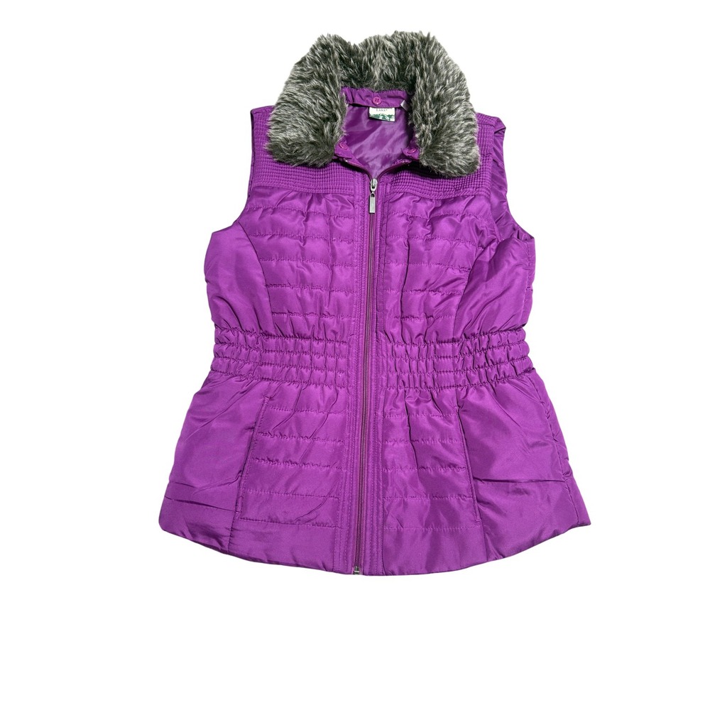 Mountain Lake‎ Vest Womens Medium Purple Faux Fur Collar Quilted Puffer Zip